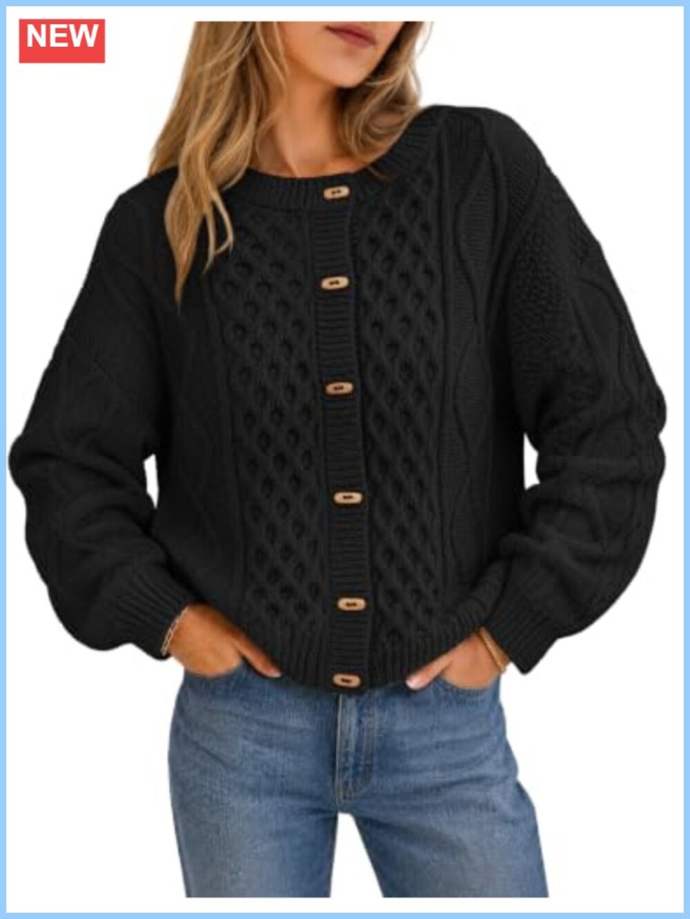 Women's Chunky Cable Knit Button Up Cardigan Sweater Loose Fit